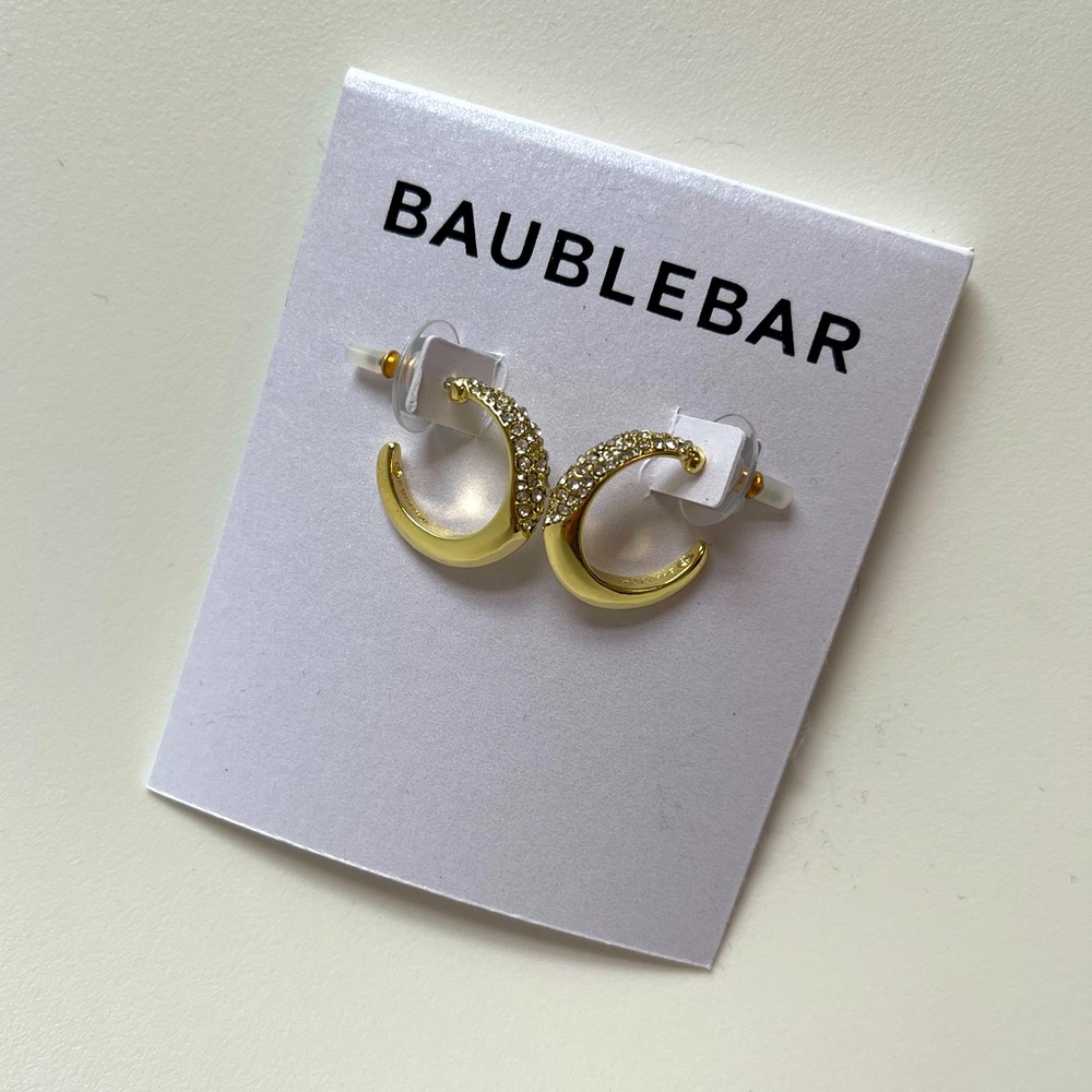 Brand New Baublebar Half Pavé Hoop Earrings